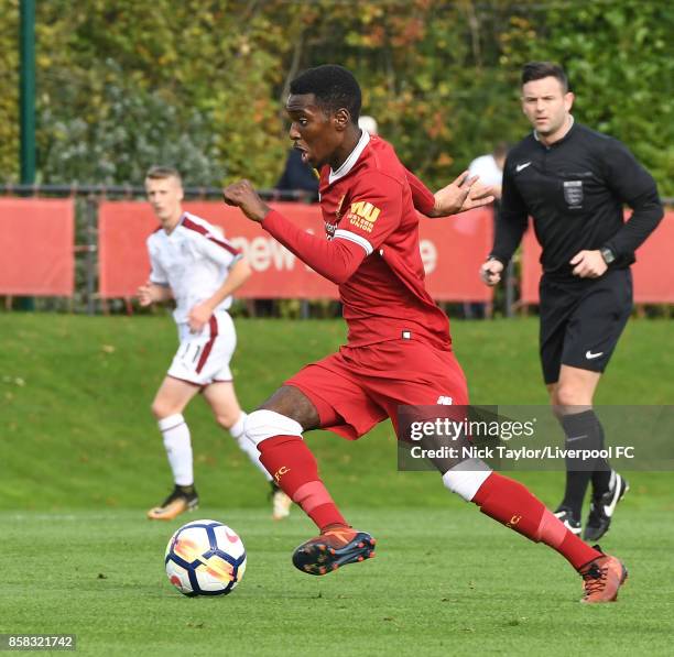 Rafael Camacho of Liverpool in action during the U18 friendly match between Liverpool and Burnley at The Kirkby Academy on October 6, 2017 in Kirkby,...