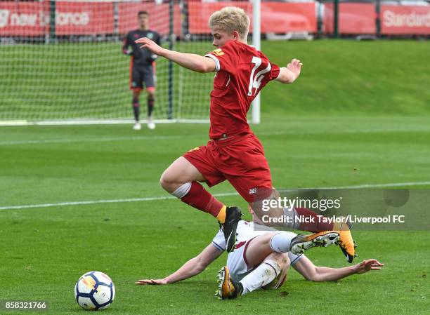 Edvard Sandvik Tagseth of Liverpool in action during the U18 friendly match between Liverpool and Burnley at The Kirkby Academy on October 6, 2017 in...