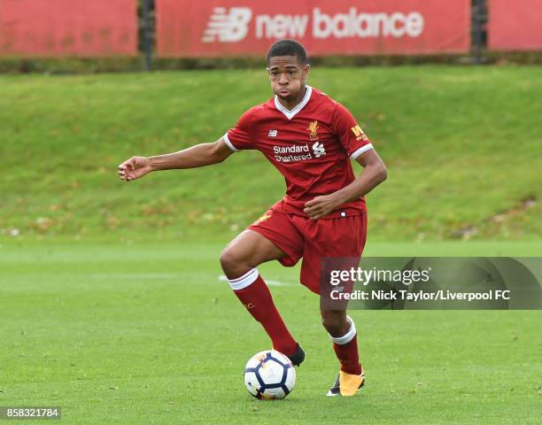 Elijah Dixon-Bonner of Liverpool in action during the U18 friendly match between Liverpool and Burnley at The Kirkby Academy on October 6, 2017 in...