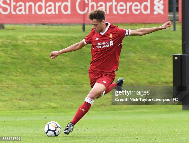 Rhys Williams of Liverpool in action during the U18 friendly match between Liverpool and Burnley at The Kirkby Academy on October 6, 2017 in Kirkby,...