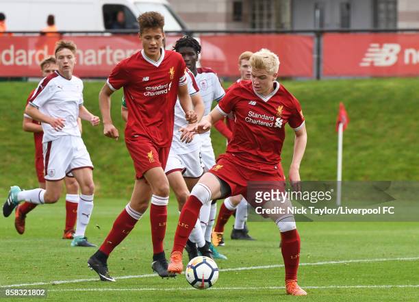 Luis Longstaff of Liverpool in action during the U18 friendly match between Liverpool and Burnley at The Kirkby Academy on October 6, 2017 in Kirkby,...