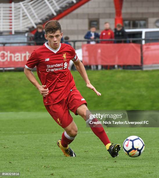 Adam Lewis of Liverpool in action during the U18 friendly match between Liverpool and Burnley at The Kirkby Academy on October 6, 2017 in Kirkby,...