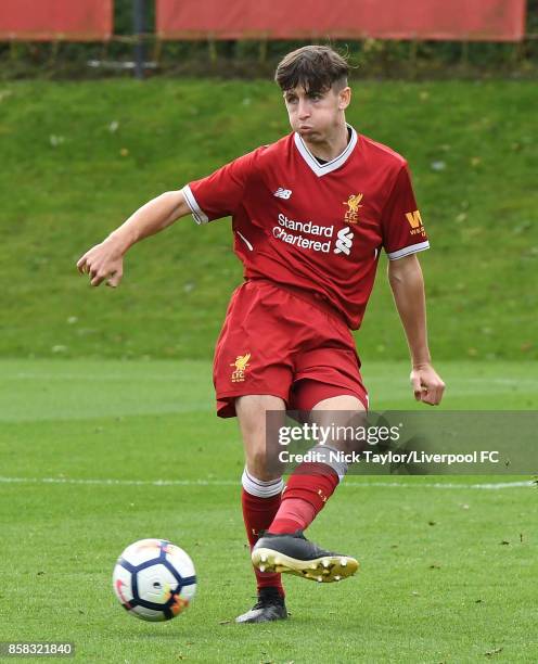 Anthony Glennon of Liverpool in action during the U18 friendly match between Liverpool and Burnley at The Kirkby Academy on October 6, 2017 in...