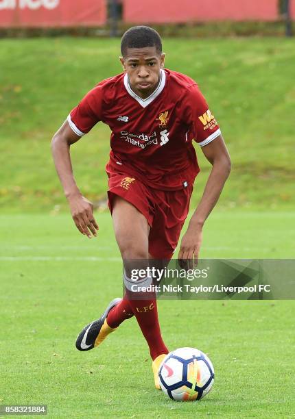 Elijah Dixon-Bonner of Liverpool in action during the U18 friendly match between Liverpool and Burnley at The Kirkby Academy on October 6, 2017 in...