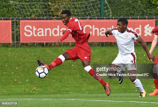 Rafael Camacho of Liverpool in action during the U18 friendly match between Liverpool and Burnley at The Kirkby Academy on October 6, 2017 in Kirkby,...