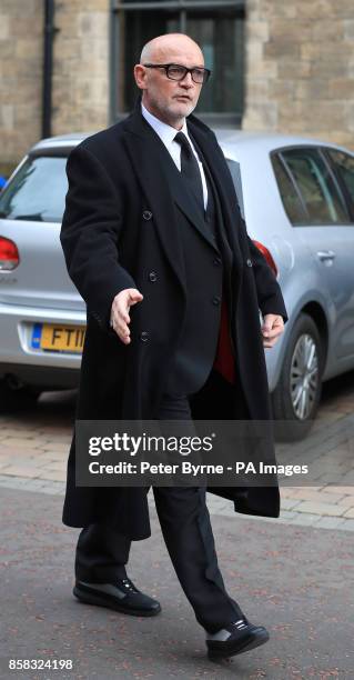 Connor McIntyre leaving Salford Cathedral after the funeral service of Coronation Street actress Liz Dawn.
