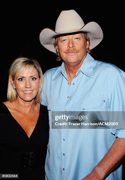 Denise Jackson and musician Alan Jackson pose backstage during the 44th annual Academy Of Country Music Awards' Artist of the Decade held at the MGM...