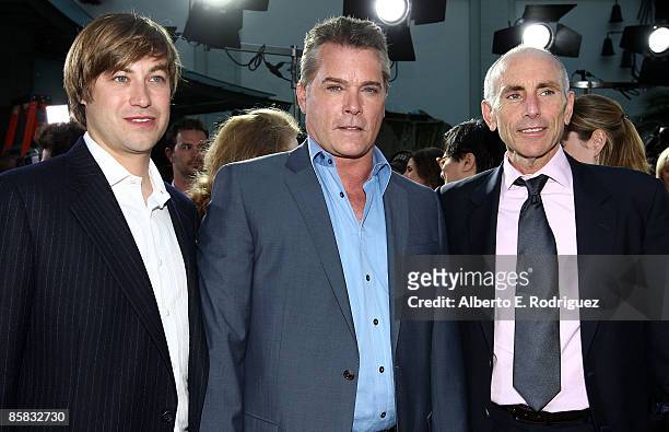 Director Jody Hill, actor Ray Liotta and Warner Bros.' Kevin McCormack arrive at the premiere of Warner Bros. Pictures' "Observe and Report" held at...