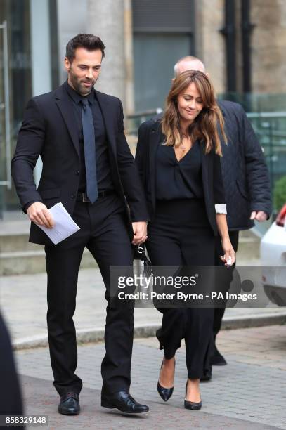 Sylvain and Samia Longchambon leaving Salford Cathedral after the funeral service of Coronation Street actress Liz Dawn.