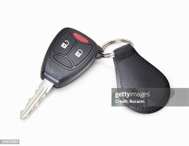 car keys attached to auto fob - car keys on white stock pictures, royalty-free photos & images