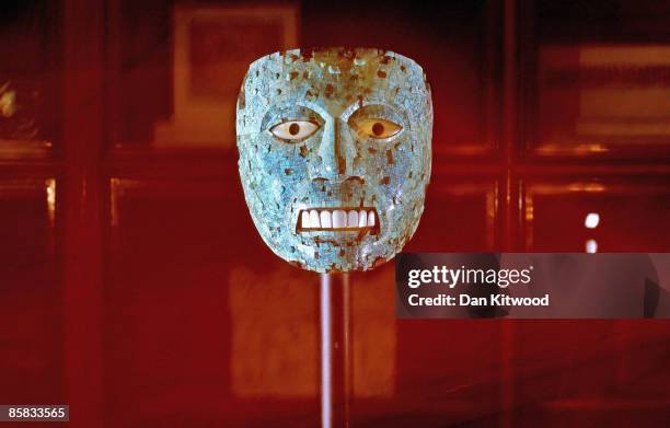 Rare turquoise mosaic mask is displayed at The Britrish Museum on April 7, 2009 in London, England. The Aztec mask, originally from Mexico will be...