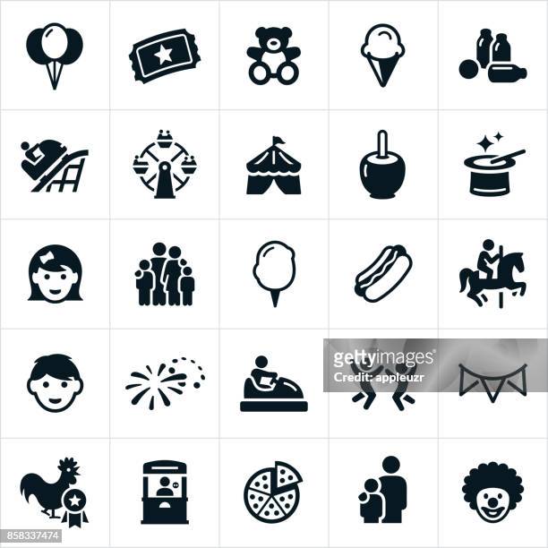 ilustraciones, imágenes clip art, dibujos animados e iconos de stock de iconos de la feria - parque de atracciones
