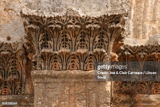 acanthus motif cornice, st simeons, syria. - acanthus leaf bildbanksfoton och bilder