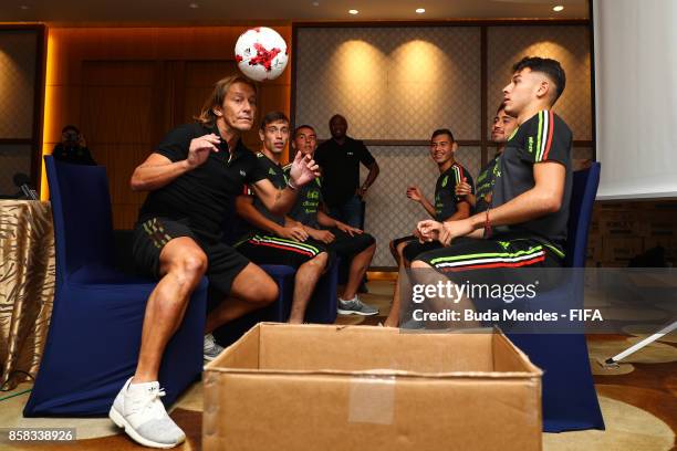 Legend Michel Salgado jokes with players of Mexico during a FIFA Ethics Workshop ahead of the FIFA U-17 World Cup India 2017 tournament at Novotel...