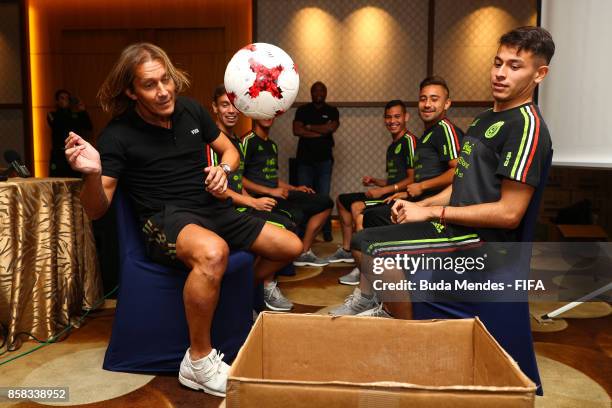 Legend Michel Salgado jokes with players of Mexico during a FIFA Ethics Workshop ahead of the FIFA U-17 World Cup India 2017 tournament at Novotel...