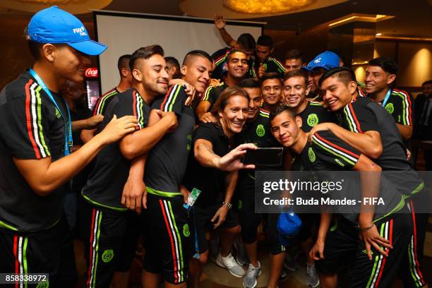 Legend Michel Salgado take a selfie with players of Mexico during a FIFA Ethics Workshop ahead of the FIFA U-17 World Cup India 2017 tournament at...