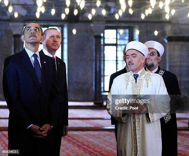 President Barack Obama and Turkish Prime Minister Recep Tayyip Erdogan tours the Blue Mosque on April 7, 2009 in Istanbul, Turkey. President Obama is...