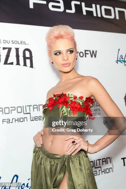 Model Ava Capra attends the Metropolitan Fashion Week Closing Night Gala at Arcadia Performing Arts Center on October 5, 2017 in Arcadia, California.