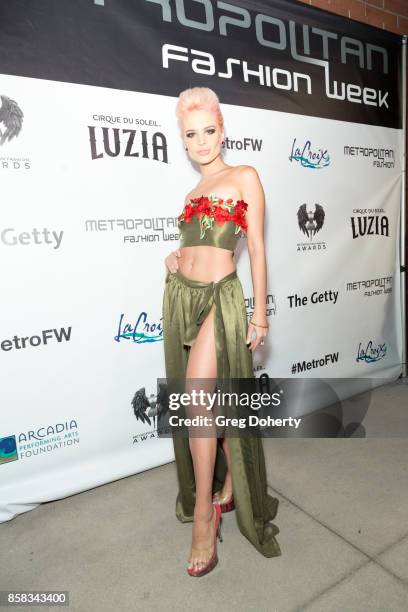 Model Ava Capra attends the Metropolitan Fashion Week Closing Night Gala at Arcadia Performing Arts Center on October 5, 2017 in Arcadia, California.