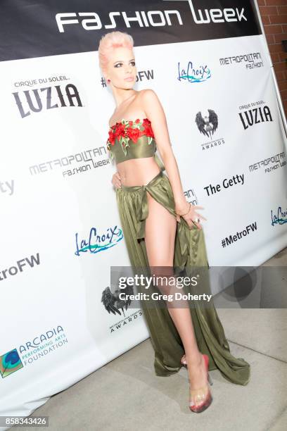 Model Ava Capra attends the Metropolitan Fashion Week Closing Night Gala at Arcadia Performing Arts Center on October 5, 2017 in Arcadia, California.