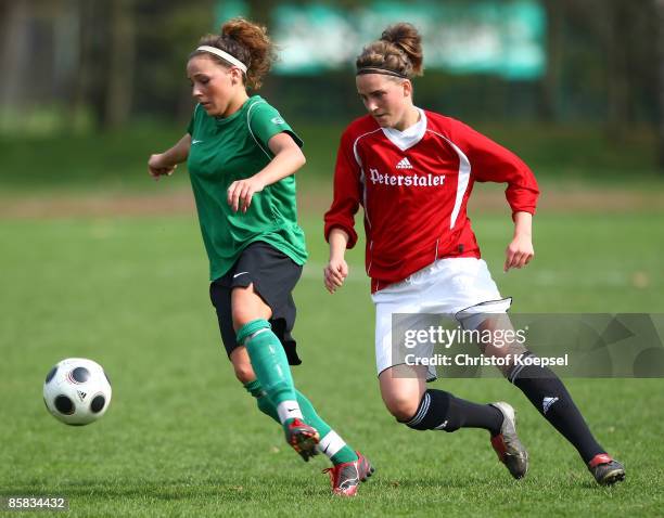 Valeria Kleiner of Suedbaden follows Ana Cristina Oliveira Leite of Niederrhein during the decision match between Niederrhein and Suedbaden during...