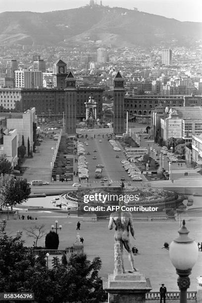 General view taken on November 1, 1975 shows the Place of Spain in Barcelona. The square has been built for the 1929 international exhibition. / AFP...