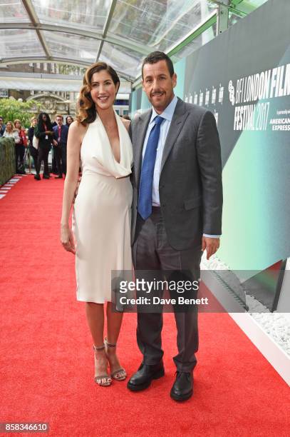 Jackie Sandler and Adam Sandler attend the Laugh Gala & UK Premiere of "The Meyerowitz Stories" during the 61st BFI London Film Festival at...