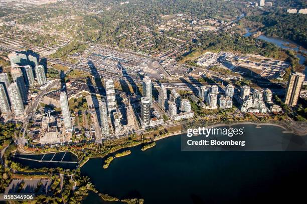Condominiums stand along the shore of Lake Ontario in this aerial photograph taken above Toronto, Ontario, Canada, on Monday, Oct. 2, 2017. Toronto...