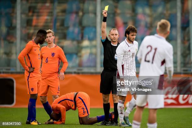 Referee Dennis Antamo, Ivanovs Nikita of Jong Letland during the EURO U21 2017 qualifying match between Netherlands U21 and Latvia U21 at the...