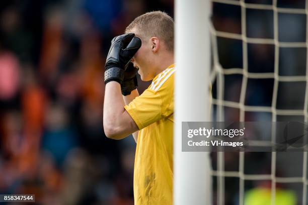 Goalkeeper Kurakins Vladislavs of Jong Letland 1-0 during the EURO U21 2017 qualifying match between Netherlands U21 and Latvia U21 at the Vijverberg...