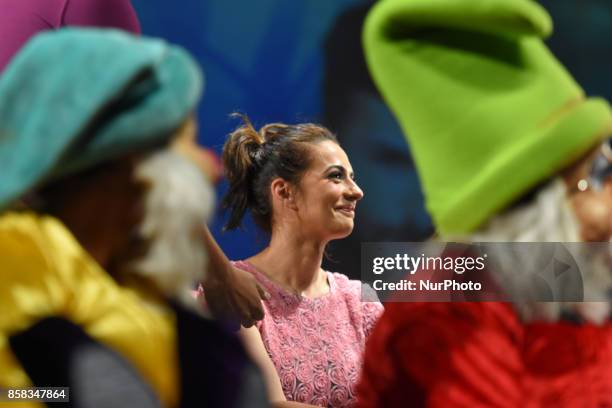 Actress Cecilia Galeano is seen attending a press conference to promote The theater play Snow White and the Seven Dwarfs on October 06, 2017 in...