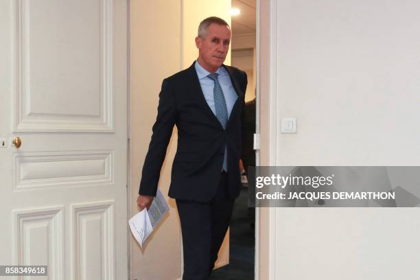 Paris prosecutor Francois Molins arrives for a press conference on October 6, 2017 at the Paris courthouse, nearly a week after the discovery of gas...