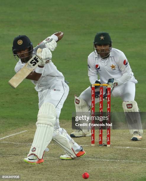 Dinesh Chandimal of Sri Lanka bats during Day One of the Second Test between Pakistan and Sri Lanka at Dubai International Cricket Ground on October...