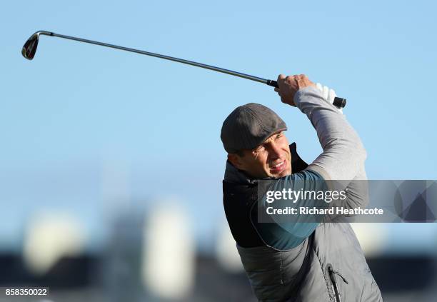 Wladimir Klitschko, former boxer in action during day two of the 2017 Alfred Dunhill Championship at Carnoustie on October 6, 2017 in Carnoustie,...
