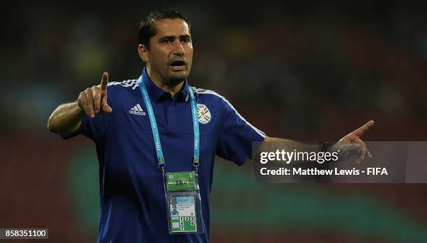 Gustavo Morinigo, Head Coach of Paraguay looks on during the FIFA U-17 World Cup India 2017 group B match between Paraguay and Mali at Dr DY Patil...