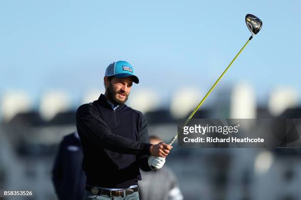 Jamie Dornan, Actor in action during day two of the 2017 Alfred Dunhill Championship at Carnoustie on October 6, 2017 in Carnoustie, Scotland.