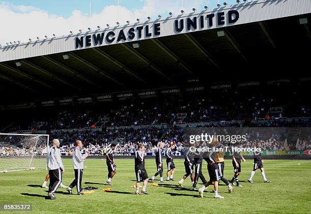 Newcastle players during the Newcastle United open day team training session at St James' Park on April 07, 2009 in Newcastle-upon-Tyne, England.