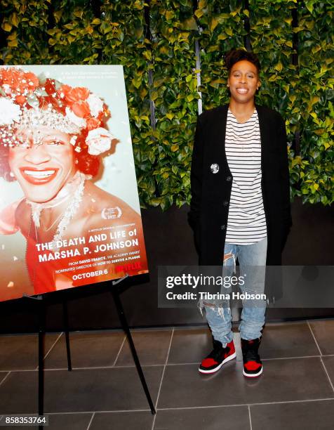 Lena Waithe attends the screening of Netflix's 'The Death And Life Of Marsha P. Johnson' at NETFLIX on October 4, 2017 in Los Angeles, California.