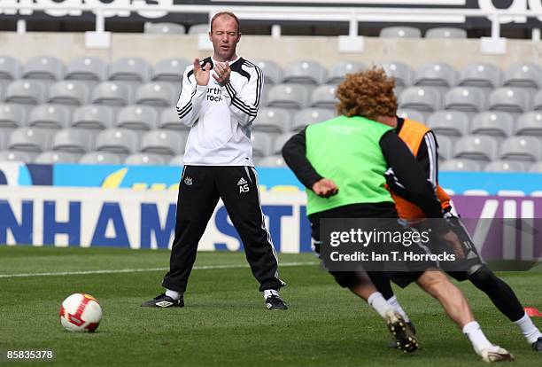 Newcastle United head coach Alan Shearer during a open day team training session at St James' Park on April 07, 2009 in Newcastle-upon-Tyne, England.