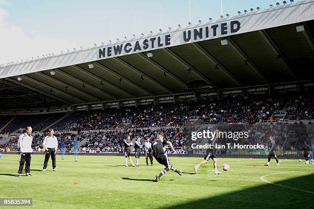 Newcastle players during the Newcastle United open day team training session at St James' Park on April 07, 2009 in Newcastle-upon-Tyne, England.