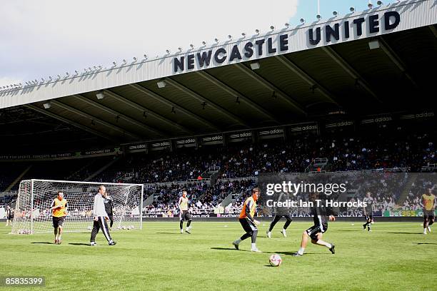 Newcastle players during the Newcastle United open day team training session at St James' Park on April 07, 2009 in Newcastle-upon-Tyne, England.