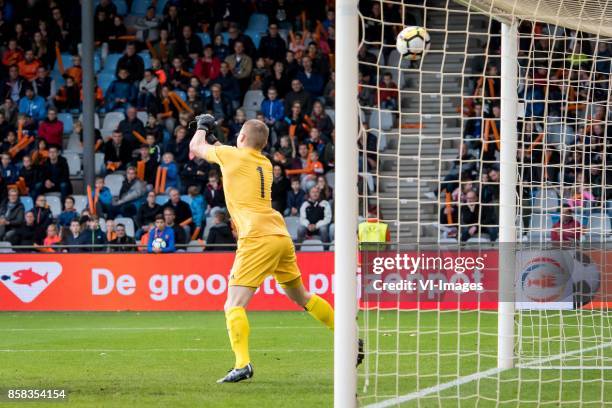 Goalkeeper Kurakins Vladislavs of Jong Letland 1-0 during the EURO U21 2017 qualifying match between Netherlands U21 and Latvia U21 at the Vijverberg...