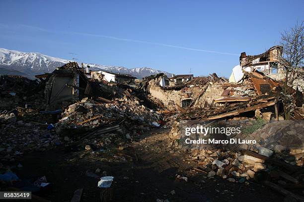 Building is left in ruins on April 7, 2009 in Onna a village near L'Aquila, Italy. On April 6, 2009 the 6.3 magnitude earthquake tore through central...