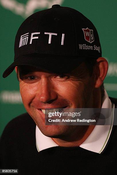 Padraig Harrington of Ireland speaks with the media prior to the 2009 Masters Tournament at Augusta National Golf Club on April 7, 2009 in Augusta,...