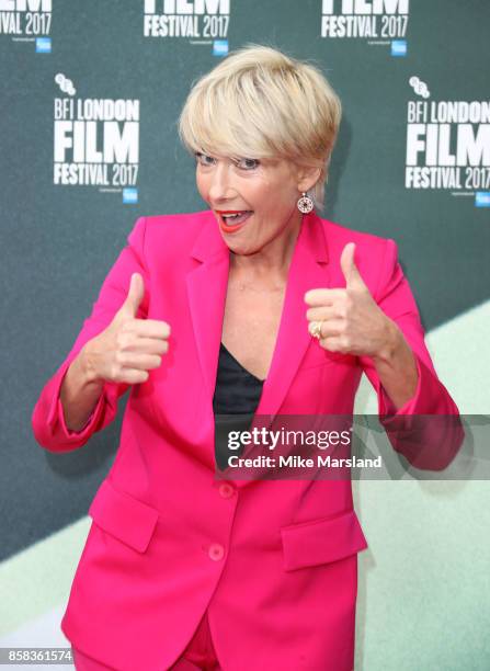 Emma Thompson attends the Laugh Gala & UK Premiere of "The Meyerowitz Stories" during the 61st BFI London Film Festival on October 6, 2017 in London,...