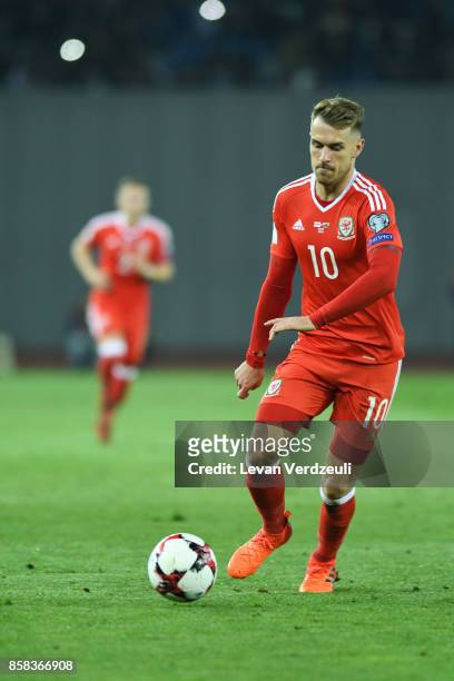 Aaron Ramsey of Wales in action during the FIFA 2018 World Cup Qualifier between Georgia and Wales at Boris Paichadze Dinamo Arena, Tbilisi, Georgia...