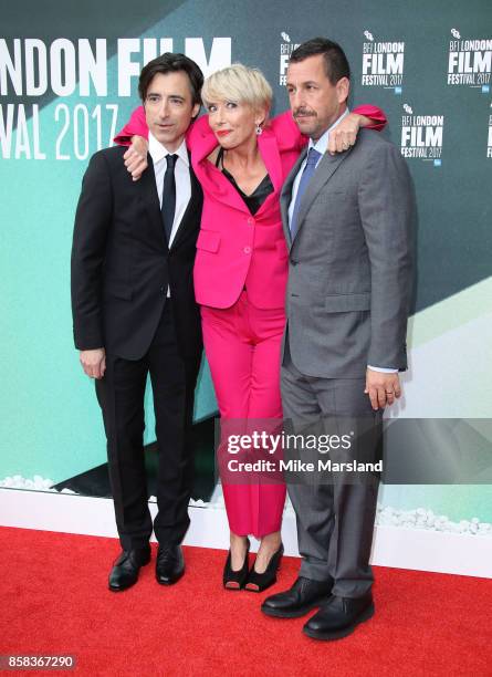 Noah Baumbach and actors Emma Thompson, Adam Sandler attend the Laugh Gala & UK Premiere of "The Meyerowitz Stories" during the 61st BFI London Film...