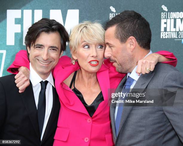 Noah Baumbach and actors Emma Thompson, Adam Sandler attend the Laugh Gala & UK Premiere of "The Meyerowitz Stories" during the 61st BFI London Film...