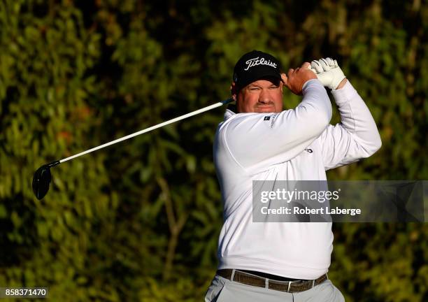 Brendon de Jonge of Zimbabwe plays his shot from the fifth tee during the second round of the Safeway Open at the North Course of the Silverado...