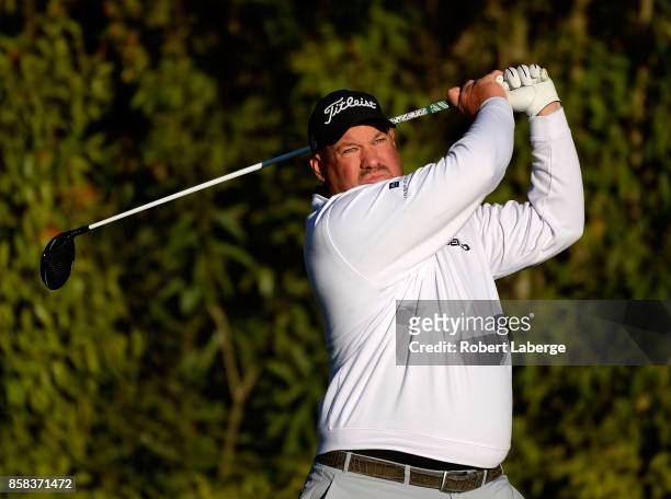Brendon de Jonge of Zimbabwe plays his shot from the fifth tee during the second round of the Safeway Open at the North Course of the Silverado...